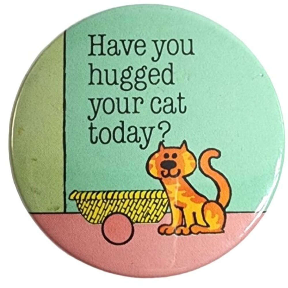 Vintage Badge a Minit Lasalle Button Pin Have you Hugged Your Cat Today?